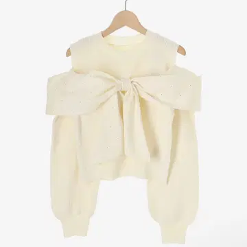 MAJESTIC LEGON 비쥬 리본 어깨 트임 니트