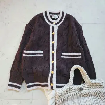 새상품급 트래디셔널 웨더웨어 가디건 브라운 루즈핏 골드 버튼