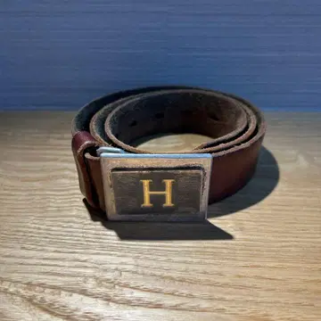 H자형 버클 브라운 가죽 벨트