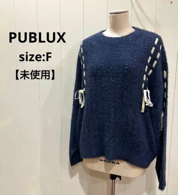 미사용품 파브룩스 PUBLUX 니트 벨로아 리본 편직 니트 네이비