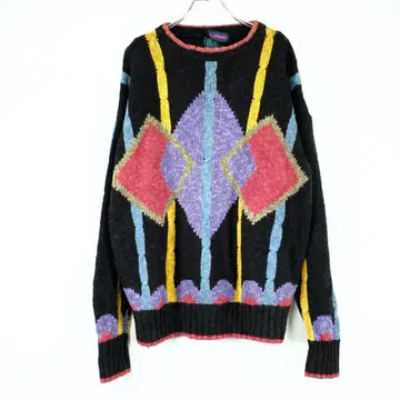 1980s 빈티지 총 패턴 니트 스웨터 오버 사이즈 블랙 레어 디자인