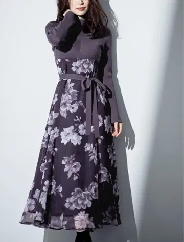 플라워 도킹 롱 슬리브 원피스