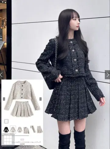 트위드 자켓 x 플리츠 미니 스커트 셋업 [ai224]