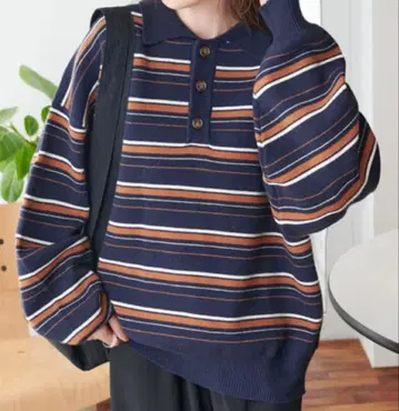 Discoat 미사용 새상품 멀티 보더 니트 폴로