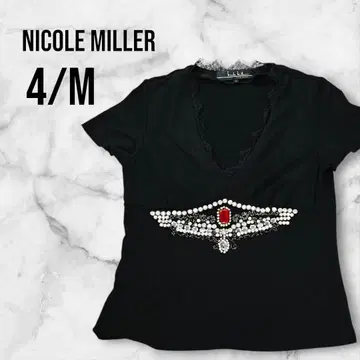 니콜 미러 반팔 티셔츠 비쥬 포함 블랙 레이스 4/M