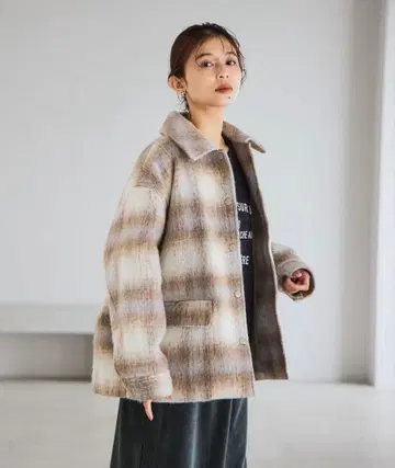 studio CLIP 샤기 체크 자켓 코트