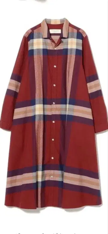 Beams Boy 체크 무늬 셔츠 원피스 (레드 계열)