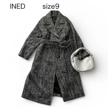새상품급 INED 이네드 헤링본 롱 코트 일본제 큐프라 안감 9호