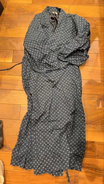 네이비 꽃무늬 기모노용 요리용 앞치마