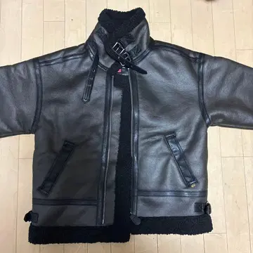 ALPHA 가죽 플리스 자켓 S 브라운 블랙