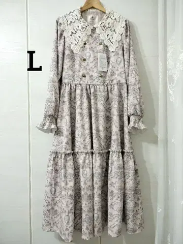 L 시마무라 NINA'S 아오키 미사코 레이스 옷깃 긴팔 롱 원피스 핑크