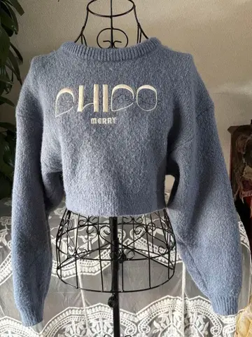 CHICO 크롭 니트 스웨터 블루