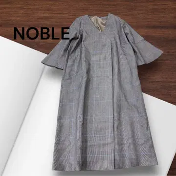 e565 NOBLE 체크 무늬 플레어 슬리브 롱 코트