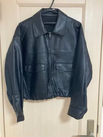 가죽 ZIP 숏 블루종 블랙