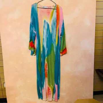 ZARA 가운 원피스 맥시 길이 겉옷 멀티 컬러 타이다이 M