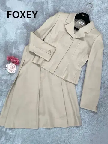 [ FOXEY ] 셋업 수트 자켓 &스커트 베이지