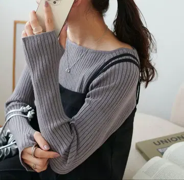 Discoat 모찌모찌 리브 삼홀 보트넥 리브 니트 WEB 한정판