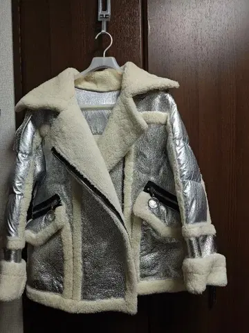 천연 가죽 양털 보아 다운 자켓 실버 고급 노브랜드