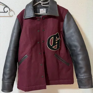 새상품급 GANGSTERVILLE 멜톤 소매 가죽 바시티 자켓 소가죽