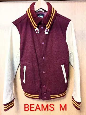 BEAMS 빔즈 바시티 자켓 M 와인 레드/아이보리