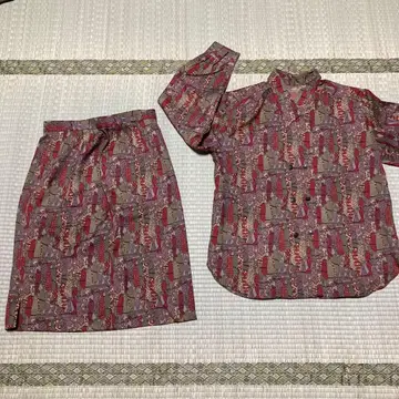 셋업 스커트 셔츠 구제 의류 크림슨 빨간색 앤티크 넥타이 패턴 천