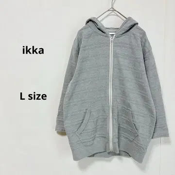 이카 집업 후드티 L 그레이 보더 7부 소매 후드
