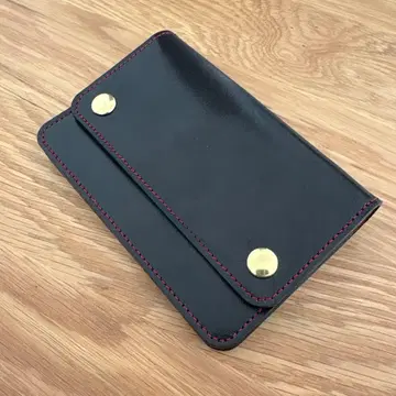 도치기 가죽 미들 트래커 지갑 (와인 레드 스티치) 3층 구조