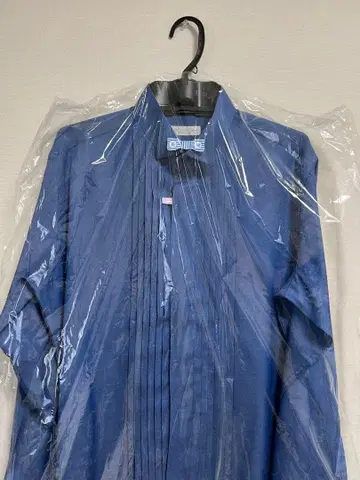 네이비 블루 데님 윙카라 셔츠 플리츠 L 사이즈