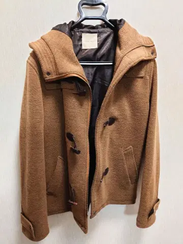 브라운 더플 코트 후드 부착