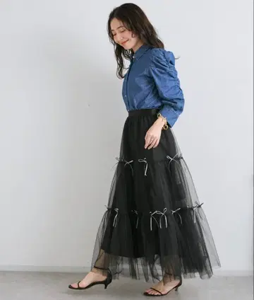 [추가 오더 결정 최강 사랑받는] 메니 리본 튤 캉캉 스커트