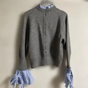 리본 셔츠 가디건 스카이블루 그레이