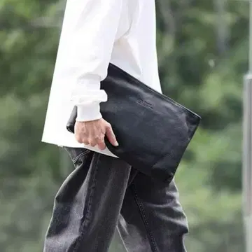 SLOW x BEAMS 가죽 블랙 클러치백 문서 케이스