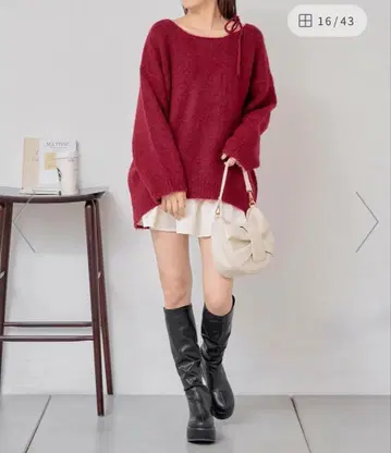 [ Chico ] 어깨끈 리본 루즈 샤기 니트 원피스