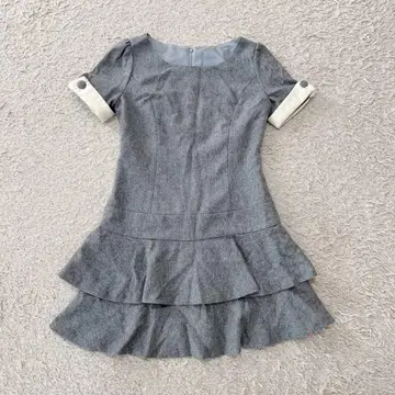 반팔 미니 원피스 (M) 그레이 울 혼방 리본 프릴 레이어드 페미닌