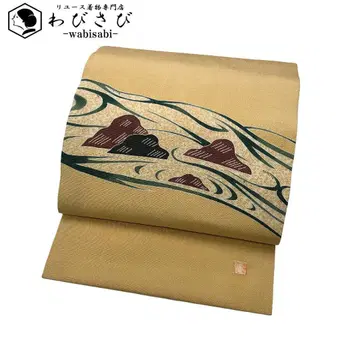 나고야 오비 작가물 카레산스이 크레이프 원단 치자색 O-5867