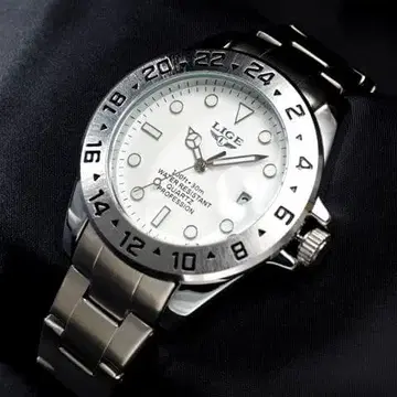 LIGE 화이트 새상품 쿼츠 남성용 워치 남성용 손목시계 보증 포함