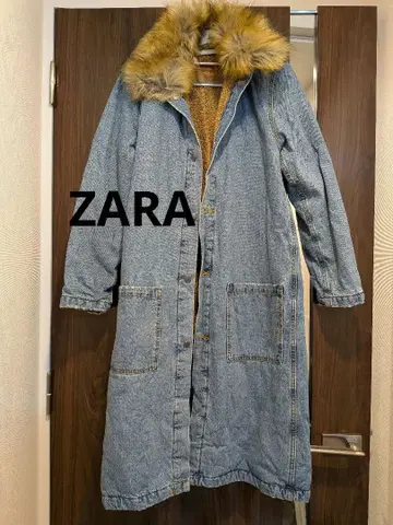 ZARA WOMAN 데님 보아 롱 코트 퍼 포함