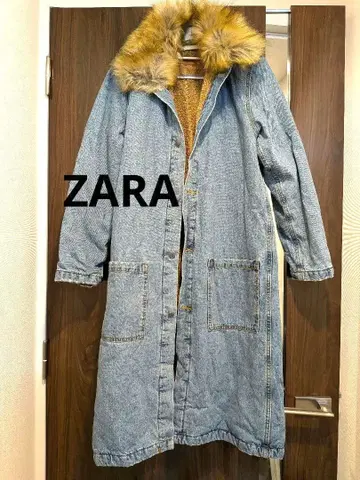 ZARA WOMAN 데님 보아 롱 코트 퍼 포함