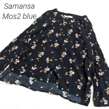 [ 사만다 모스모스 블루 ] 꽃무늬 주름 가공 긴팔 블라우스 앞 버튼