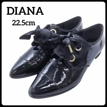 [컨디션 최상] DIANA 에나멜 리본 레이스업 슈즈 블랙 22.5cm