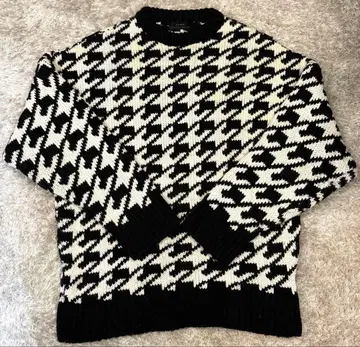 [ ZARA ] 니트 하운드투스 체크 화이트 블랙