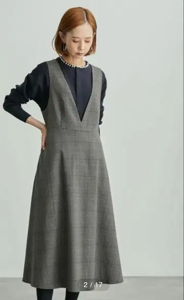 ROPE' PICNIC 플레어 체크 오버롤 스커트 그레이 S 사이즈