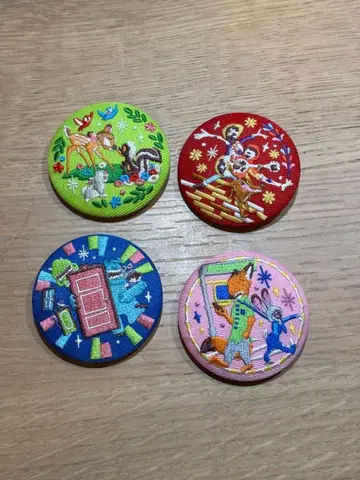 디즈니 자수 캔뱃지 4개 세트 주토피아 밤비 리멤버 미