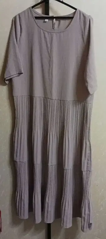 M 사이즈 핑크 베이지 플리츠 반팔 롱 원피스