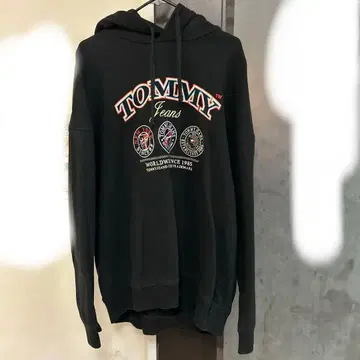 TOMMY JEANS 블랙 후드 부착 후드티 M