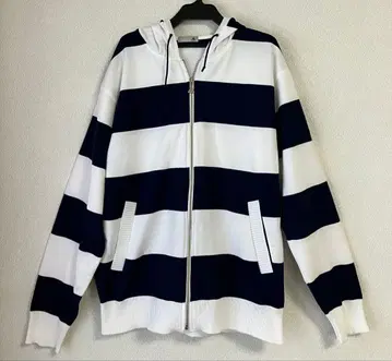 르꼬끄 스포르티브 화이트 네이비 스트라이프 후드티 L