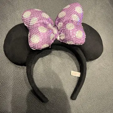 미키 귀 보라색 도트 리본 머리띠 미니