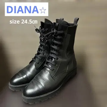 새상품급 DIANA 사이드 고어 사이드 지퍼 레이스업 부츠 24.5 블랙