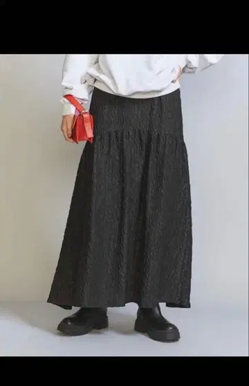 뷰티 앤 유스 자카드 개더 플레어 스커트 워셔블