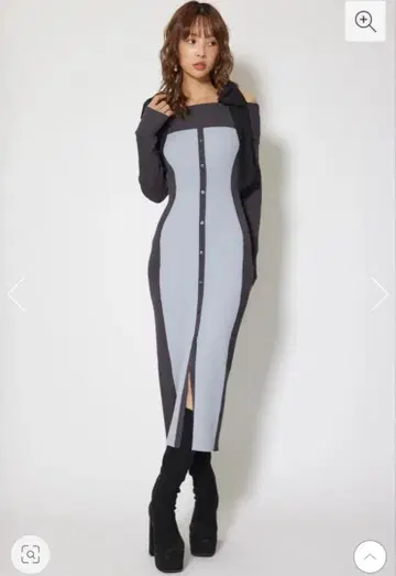 리엔다 rienda 바이컬러 오프숄더 리본 니트 원피스 미사용 새상품